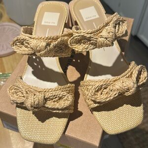 Dolce vita Lt natural raffia wedge heel square toe sandals size 10
